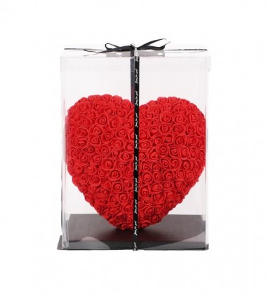 Kırmızı Kalpli Solmayan Yapay Gül 40 cm Kalp Heart Rose